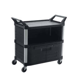 18090 TRUST 3 Sided Utility Service Cart With Lockable Doors 4025BK