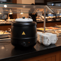 Soup warmer in a buffet setting