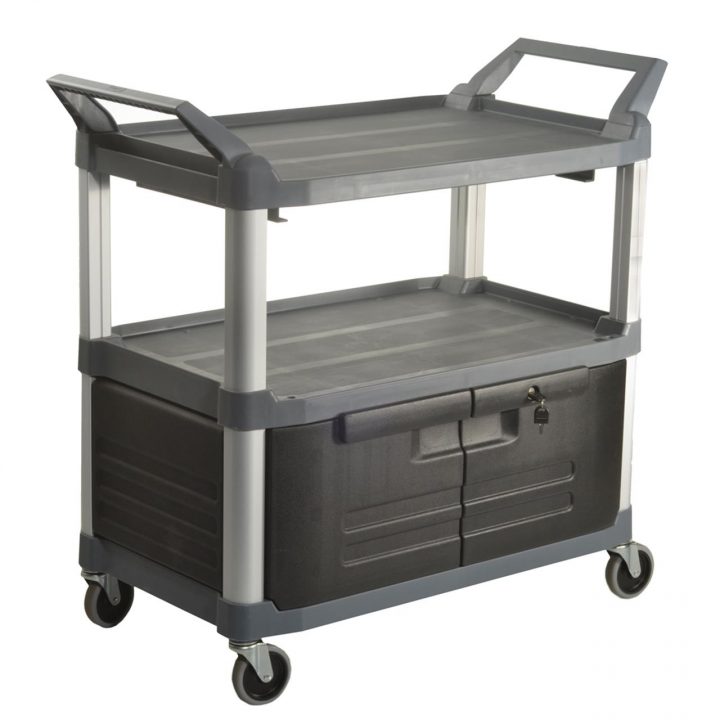 TRUST® Commercial 3 Tier Large Utility Service Cart With Lockable Doors