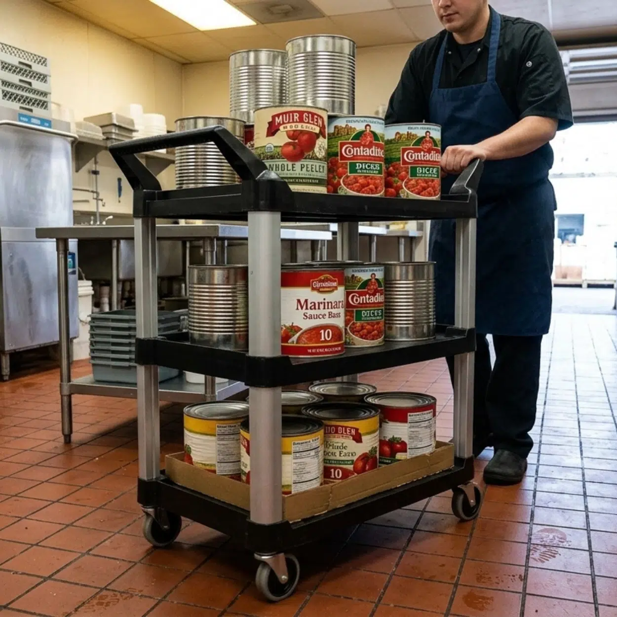 TRUST® Commercial 3 Tier Black Large Utility Service Cart - Image 2