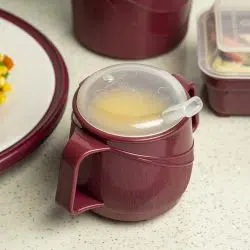 KH Moderne Insulated Double Handle Mug Burgundy Lifestyle