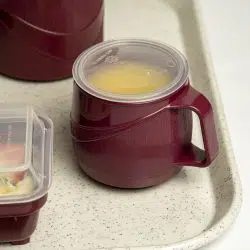 KH Moderne Insulated Single Handle Mug Burgundy #32 Lifestyle
