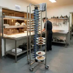 plate rack in hospitality setting
