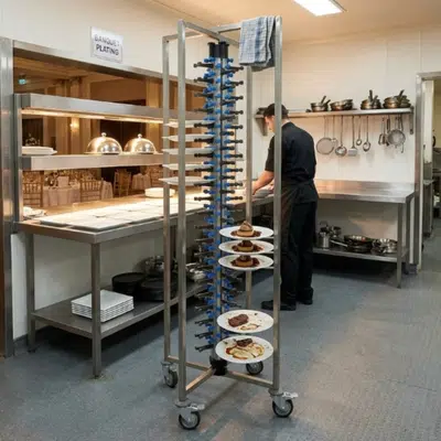 plate rack in hospitality setting