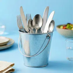 03205 Caddy on blue background holding cutlery