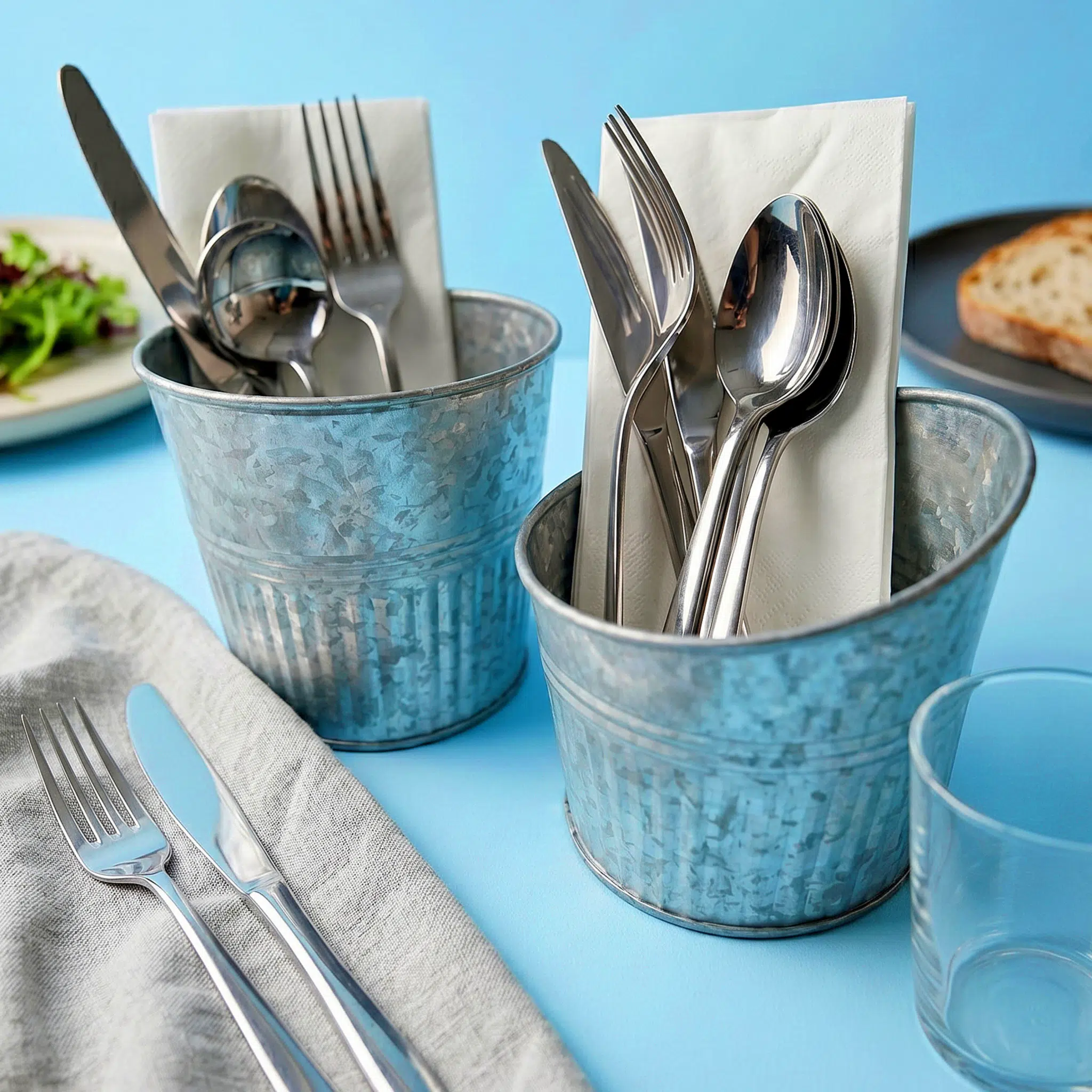 cutlery holder / caddy on blue background