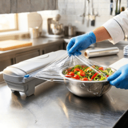 Cling Wrap & Foil Dispenser in kitchen setting wrapping up vegetables
