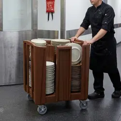 plate cart being pushed into hospitality venue