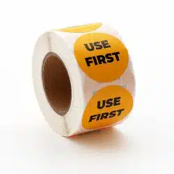 Spot On® Round 40mm Use First Removable Label (Roll of 500)